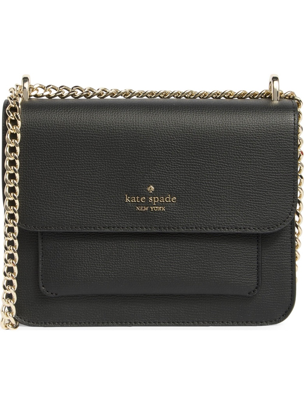 kate spade Remi Flap Black Leather Crossbody with Gold Chain Strap
